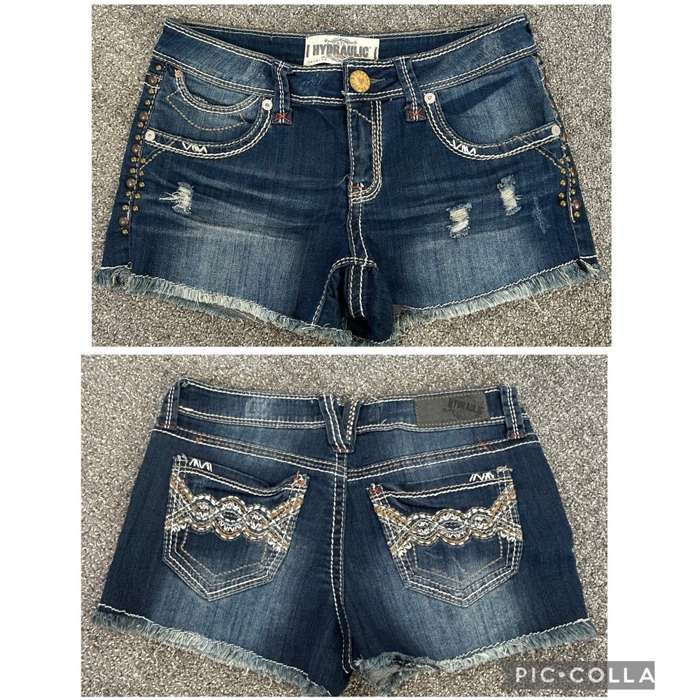 HYDRAULIC Cut-Off Frayed Jean Shorts - Women's 8- Blue Lo-Rise Distressed Y2K